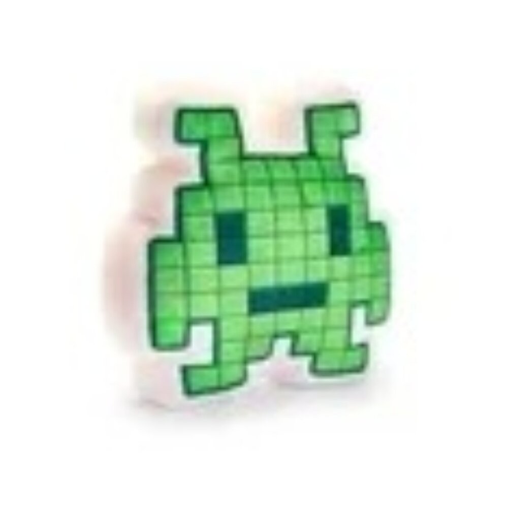 FAO Schwarz Pixel Alien Plush Decorative Pillow Green White Arcade Style 11"x11"